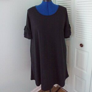 NWT NEMIDOR PLUS SIZE COLLECTION SZ 18 LBD MIDI SWING DRESS SHORT RUFFLE SLEEVES